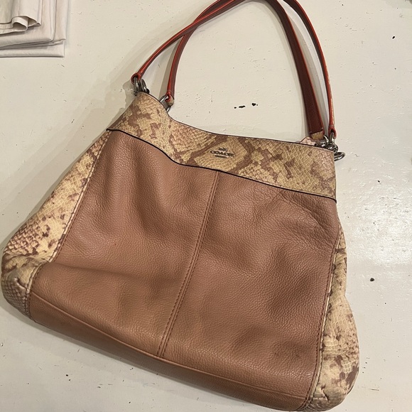 Coach Handbags - Coach Brown & Tan Python-Print Leather Shoulder Bag